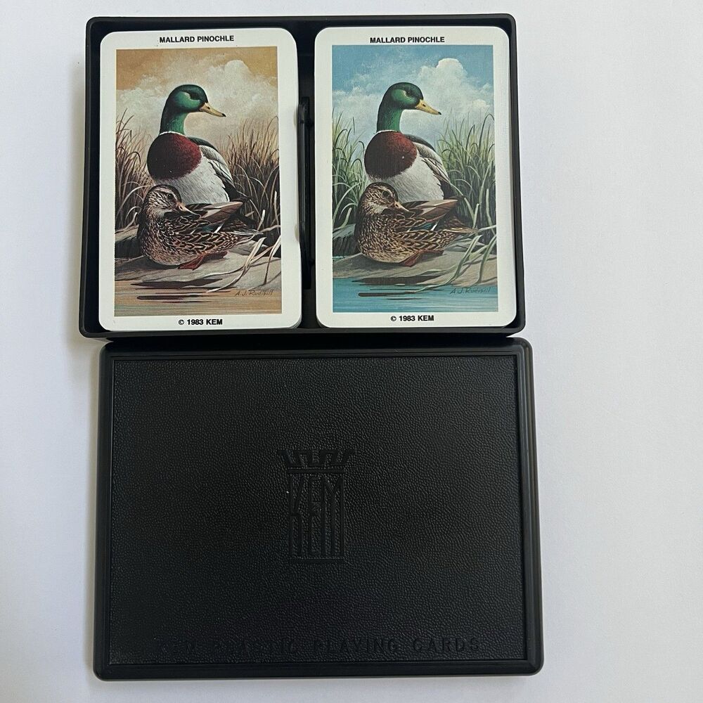 Vintage KEM Playing Cards Pinochle 1983 Mallard Duck 2 Decks Storage Box Replace